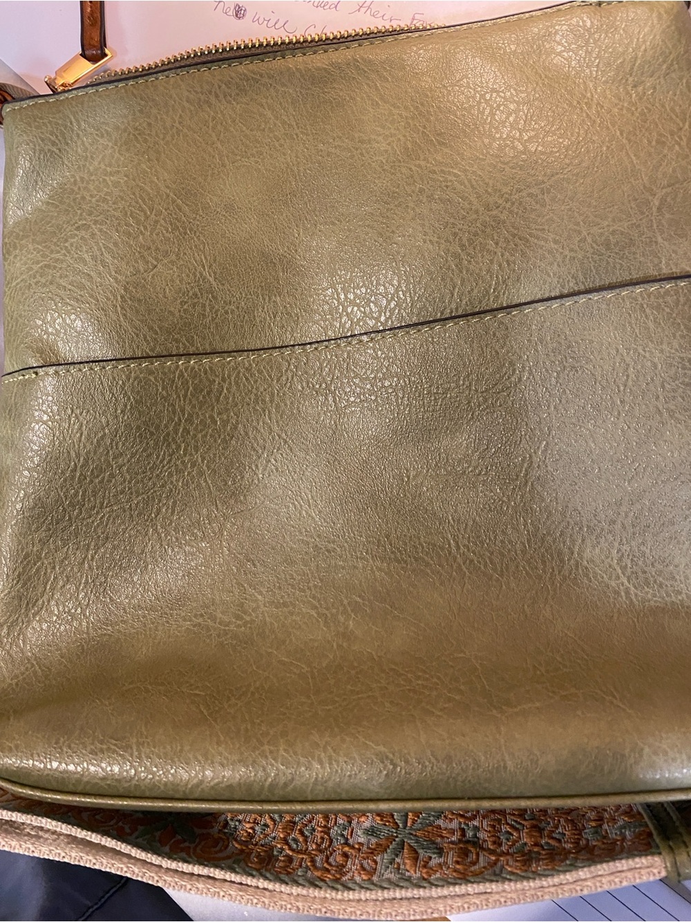 Embroidered Floral Crossbody Strap in Sage and Tan - Picture 5 of 5